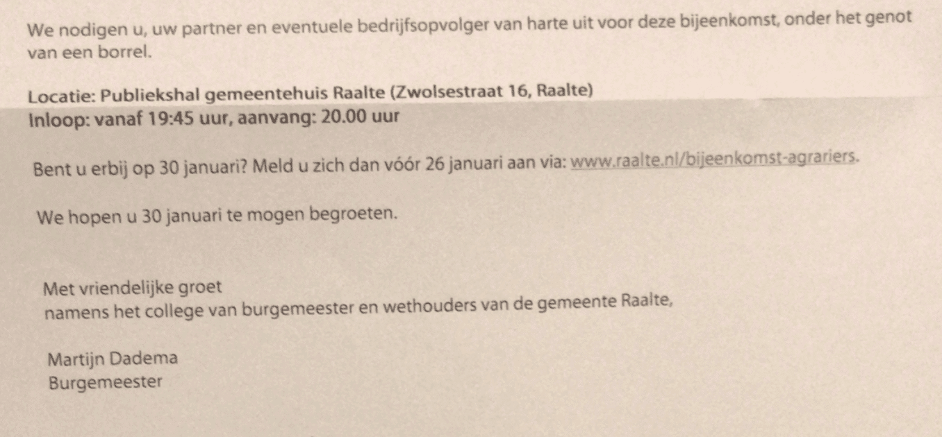 Denne ziet dat Raalte aan het eind van dry januari een zeldzame borrel schenkt