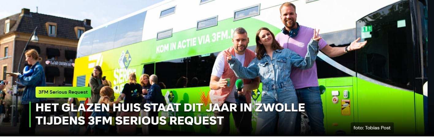 Zwolle is dit jaar gaststad van 3FM Serious Request.