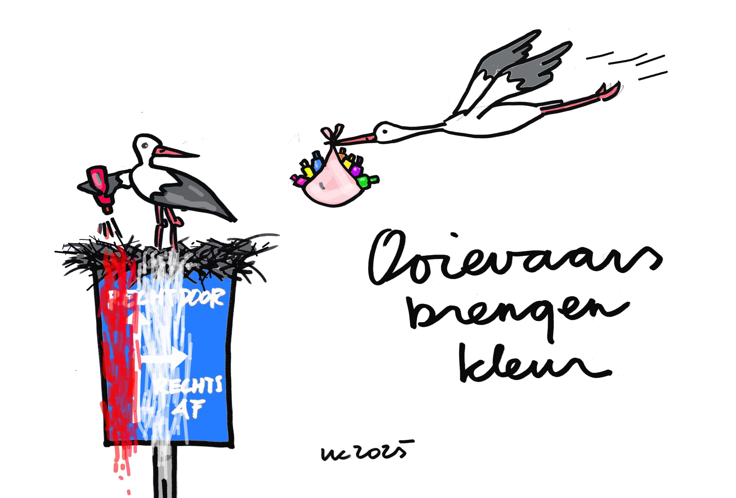 Cartoon: Ooievaars brengen kleur