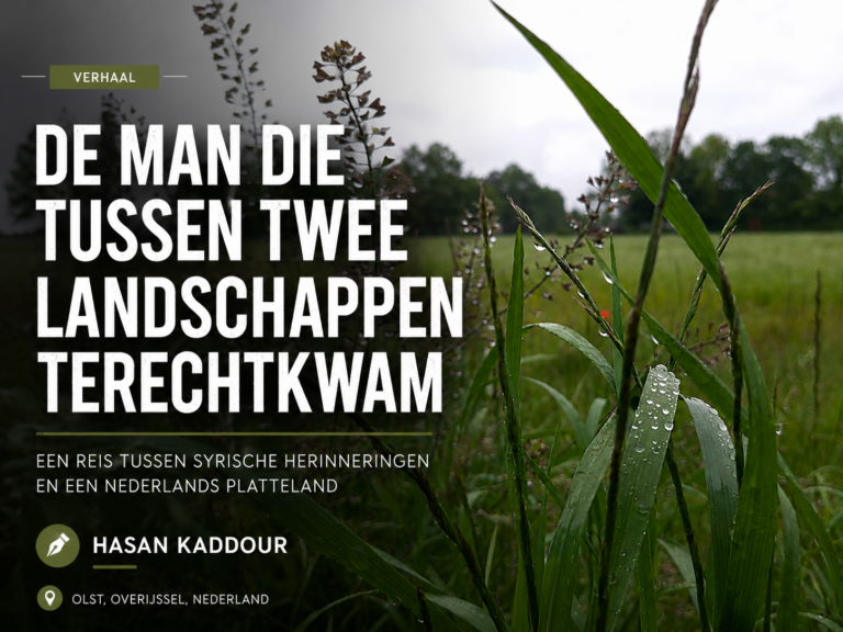De man die tussen twee landschappen terechtkwam